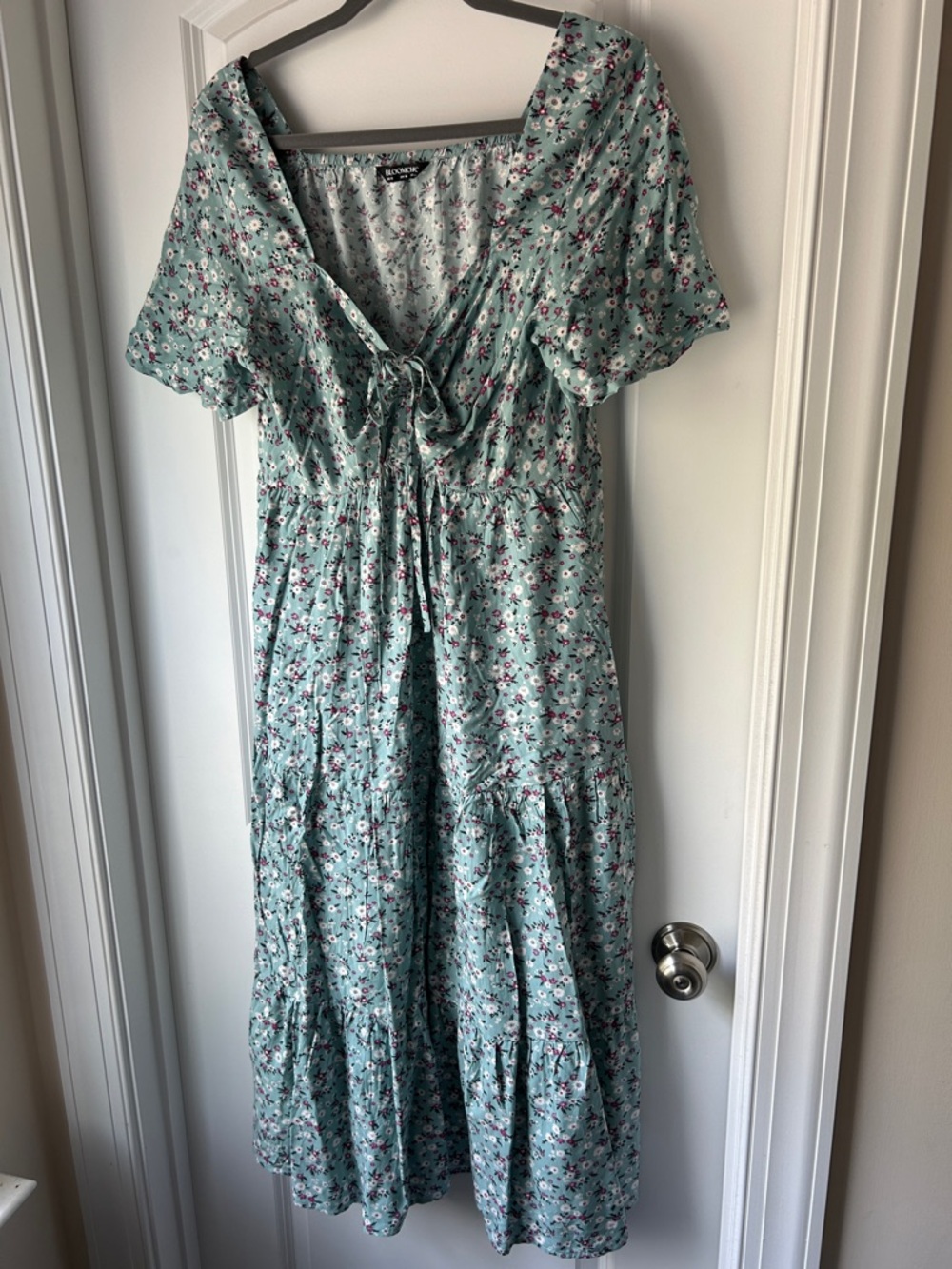 BloomChic Sage Floral Tie-Front Maxi Dress